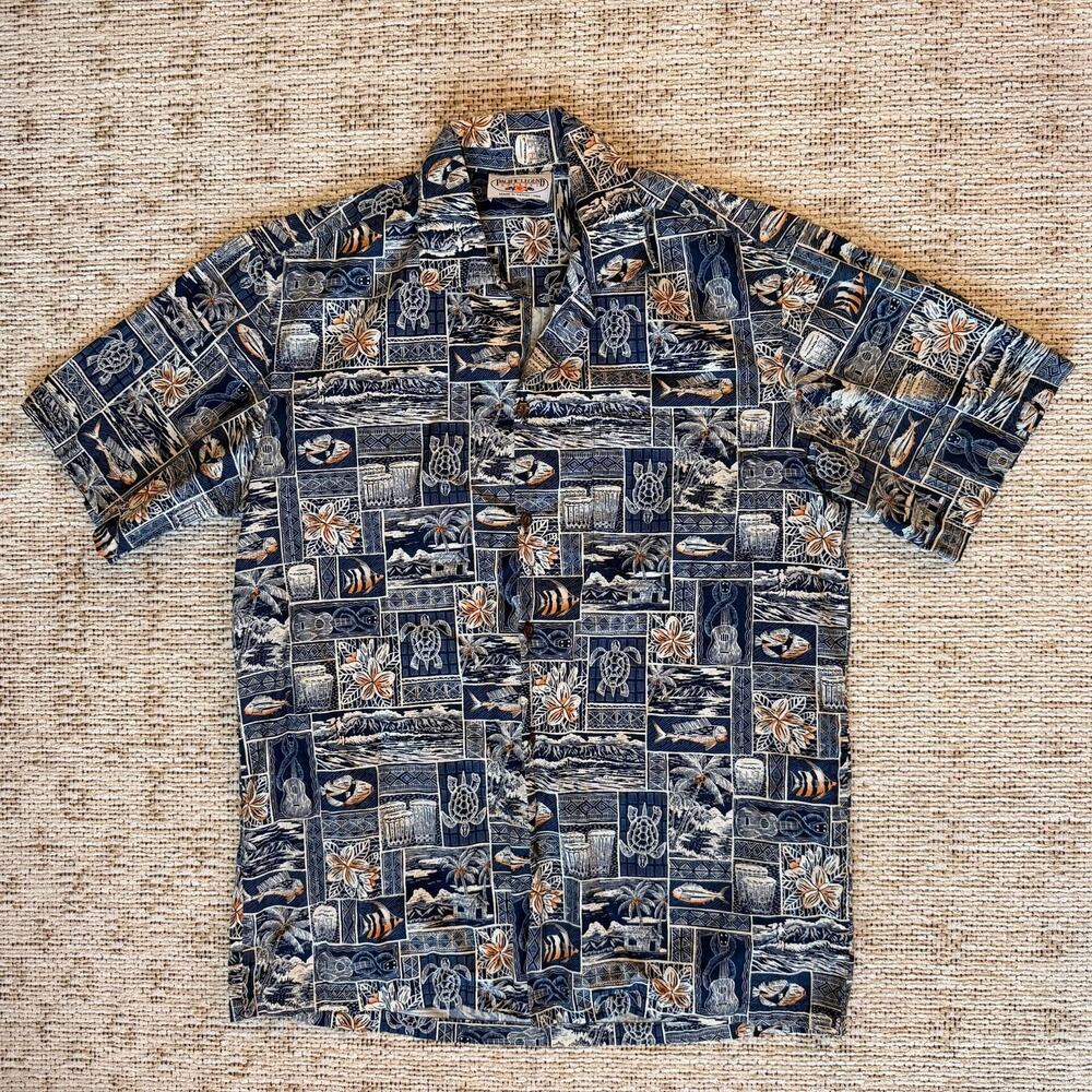 Pacific Legend Hawaiian Shirt Size M Blue Tropical Print Cotton
